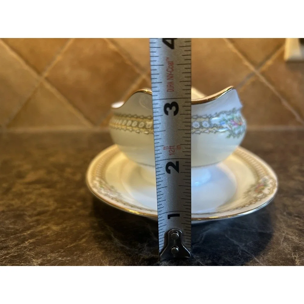 1930s Noritake China Rodista 590 Gravy Boat with Attached Plate Nice Gold Trim